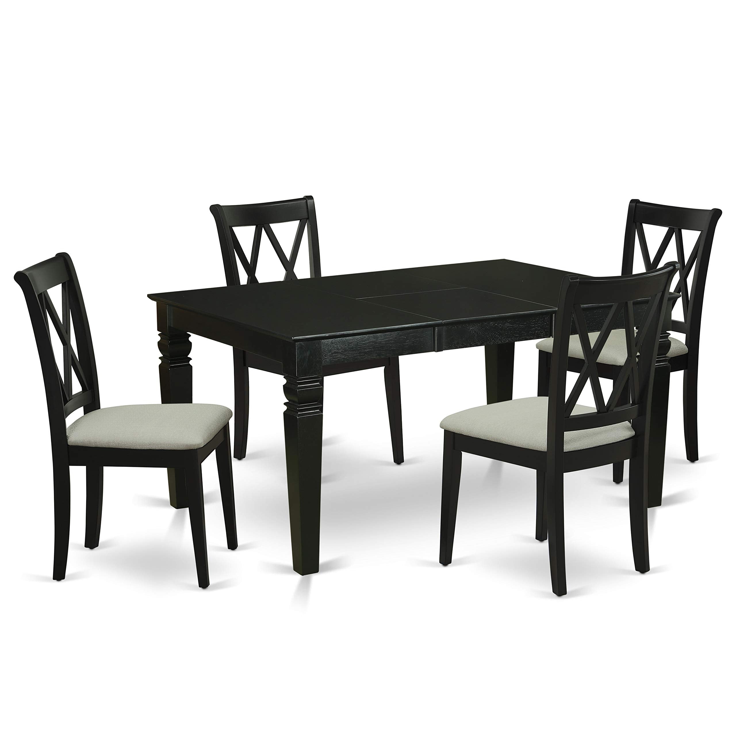 East West Furniture Wecl5-Blk-C 5 Piece Dining Room Table Set Includes A Rectangle Kitchen Table With Butterfly Leaf And 4 Linen Fabric Upholstered Dining Chairs, 42X60 Inch, Black